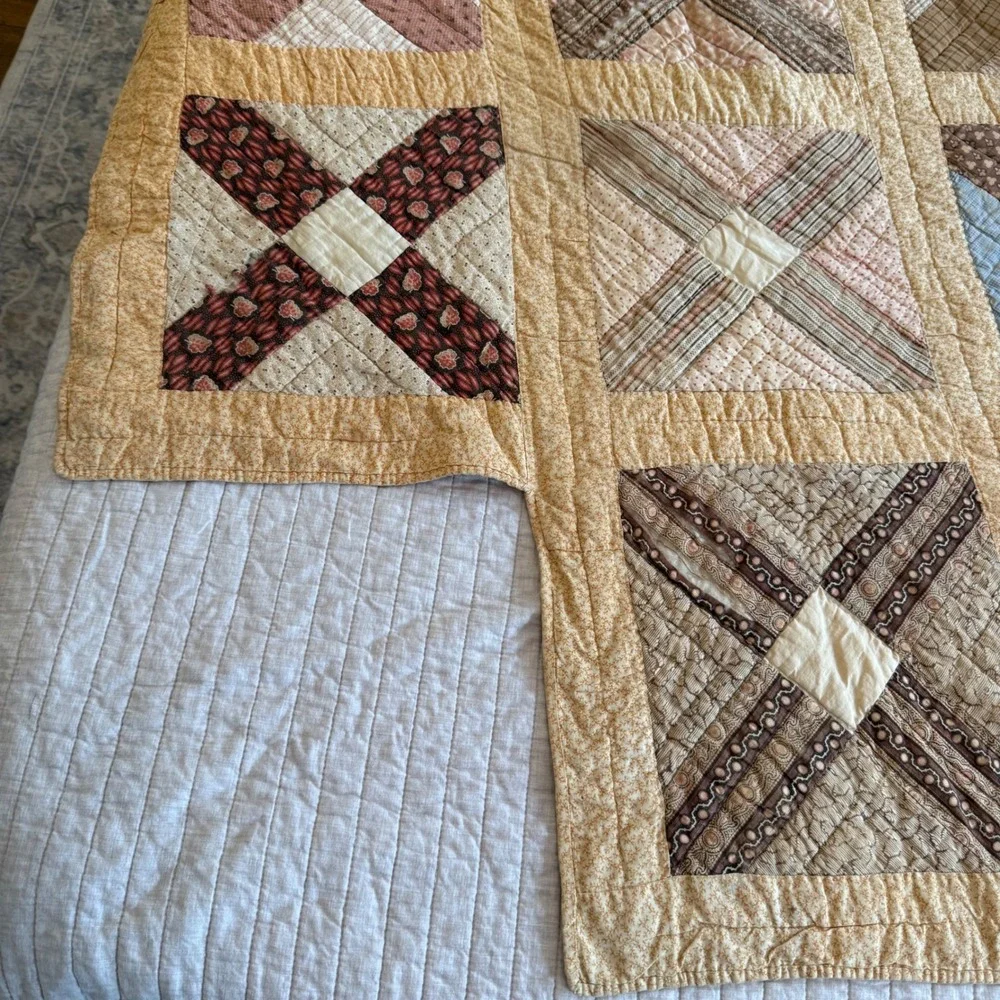 Antique Handmade 19th Century Patchwork Friendship Signature Quilt Calico 76x82